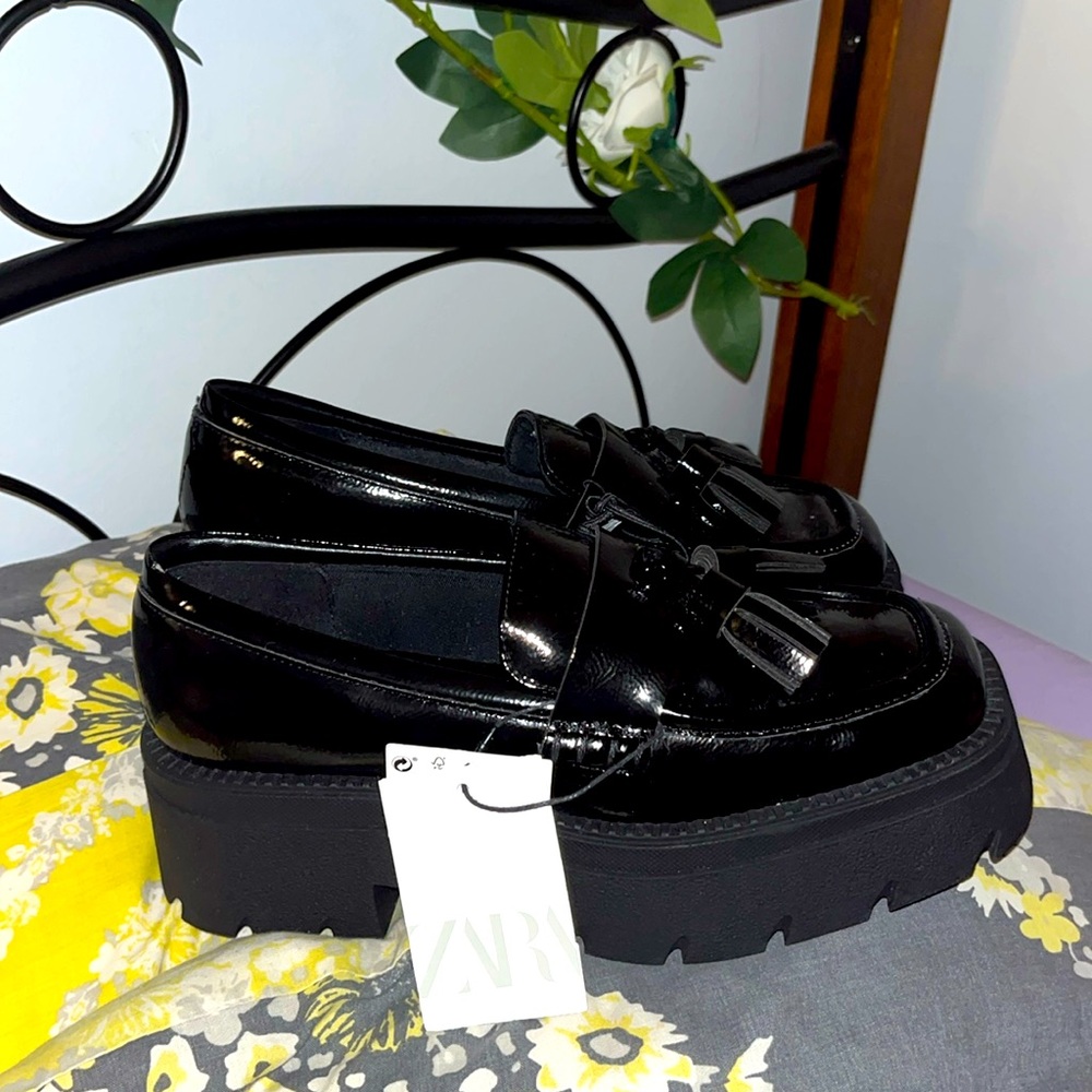 ZARA Black Leather Platform Shoes